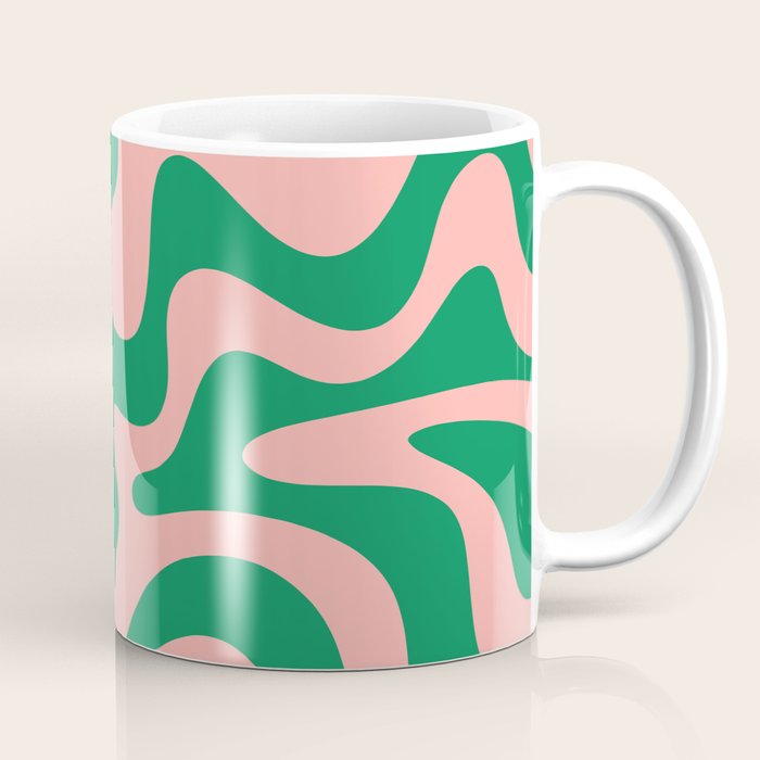Liquid Swirl Retro Abstract Pattern In Pink And Bright Green Coffee Mug