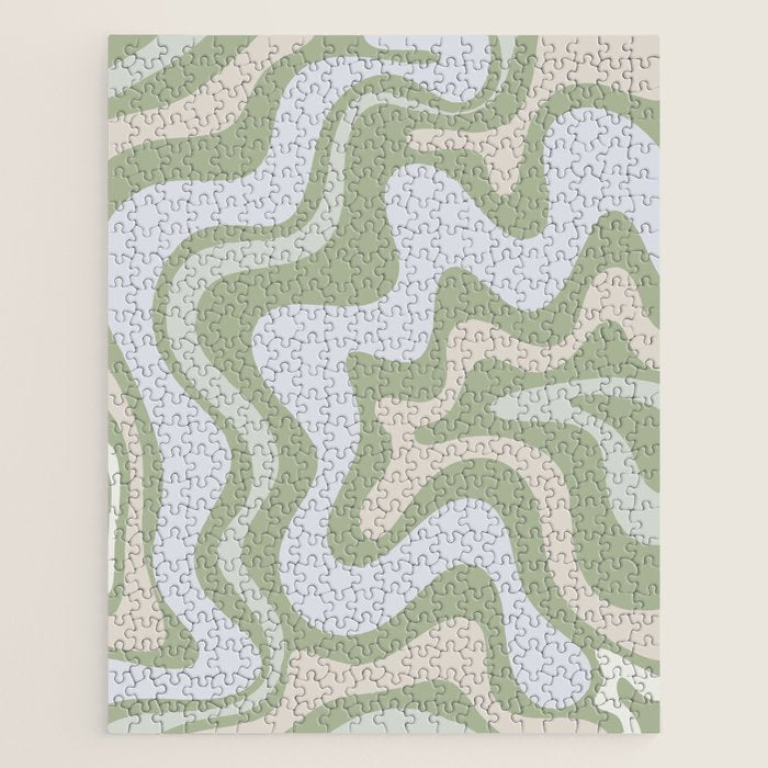 Liquid Swirl Contemporary Abstract Pattern In Light Sage Green Jigsaw Puzzle