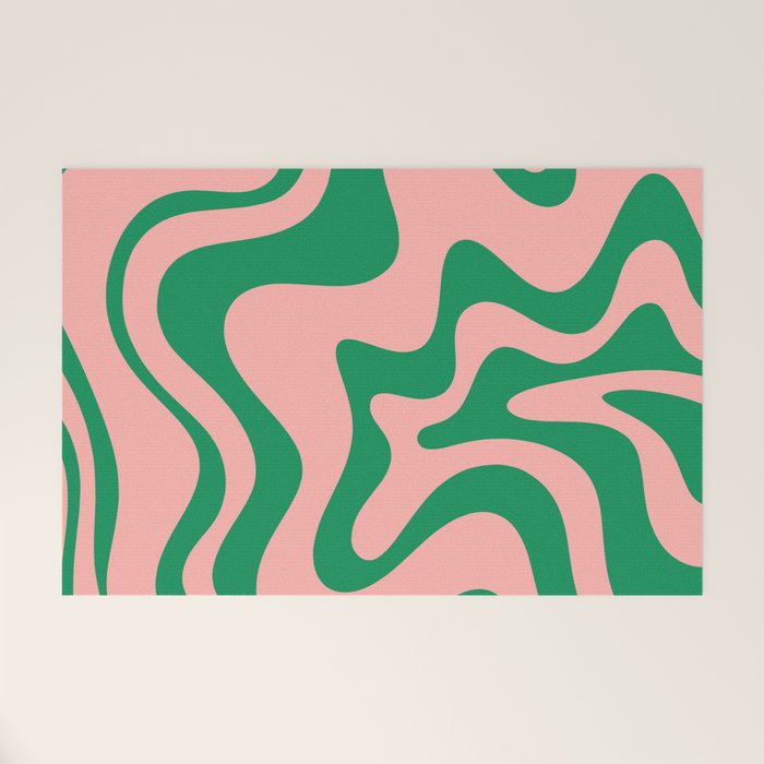 Liquid Swirl Retro Abstract Pattern In Pink And Bright Green Welcome Mat