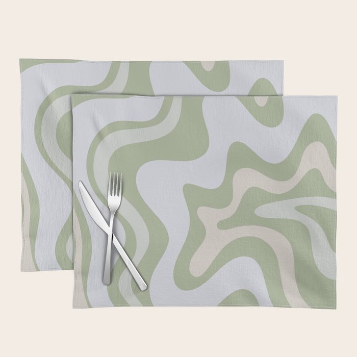 Liquid Swirl Contemporary Abstract Pattern In Light Sage Green Placemat