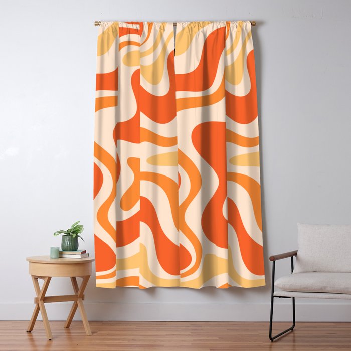 Tangerine Liquid Swirl Retro Abstract Pattern Window Curtain