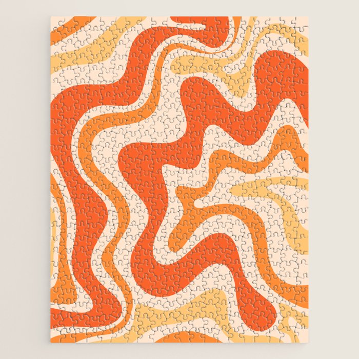Tangerine Liquid Swirl Retro Abstract Pattern Jigsaw Puzzle