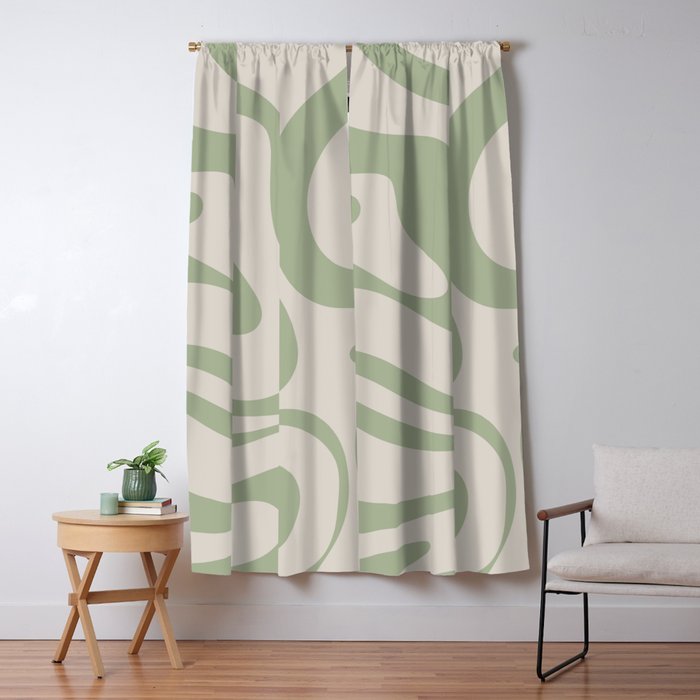 Liquid Swirl Abstract Pattern In Almond And Sage Green Window Curtain