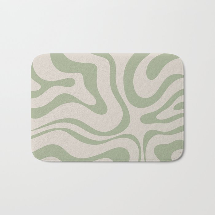 Liquid Swirl Abstract Pattern In Almond And Sage Green Bath Mat