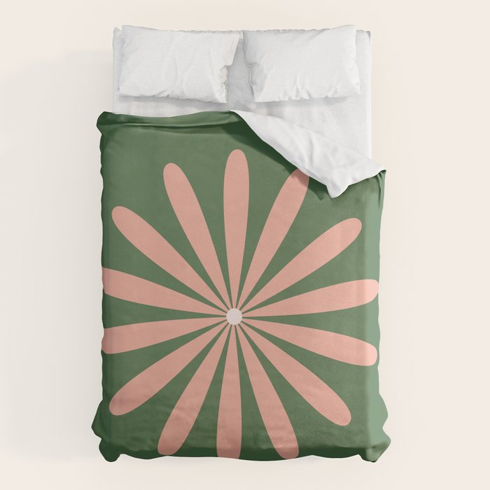 Big Daisy Retro Minimalism In Blush And Green Duvet Cover