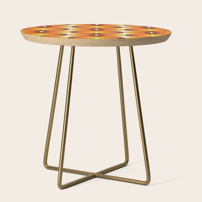 Orange, Brown, And Ivory Retro 1960s Wavy Pattern Side Table