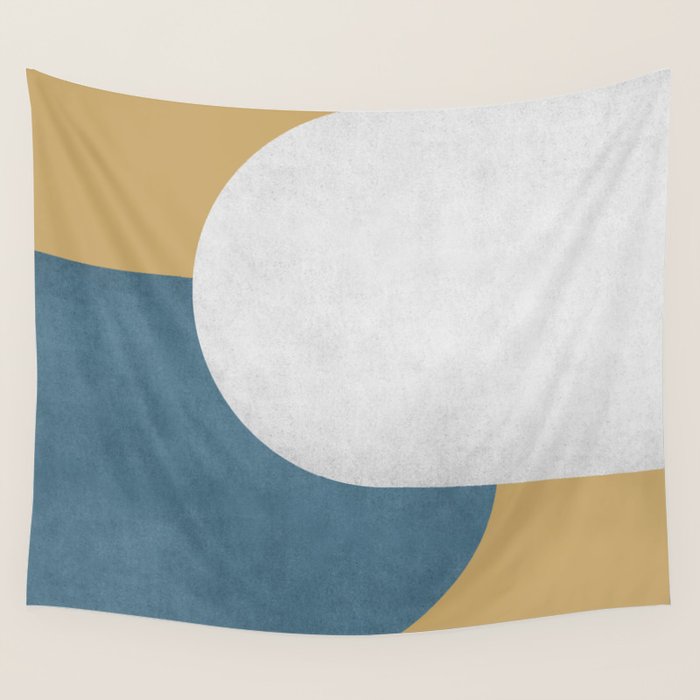 Halfmoon Colorblock - White Blue On Gold Wall Tapestry