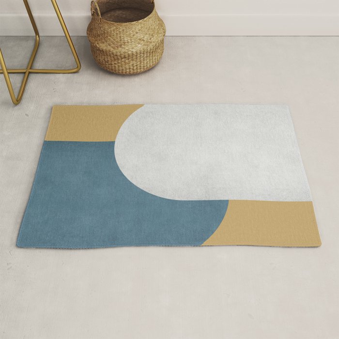 Halfmoon Colorblock - White Blue On Gold Rug