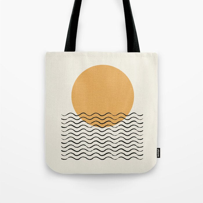 Ocean Wave Gold Sunrise - Mid Century Style Tote Bag