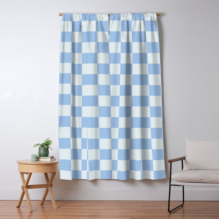 Checkerboard Mini Check Pattern In Powder Blue Window Curtain