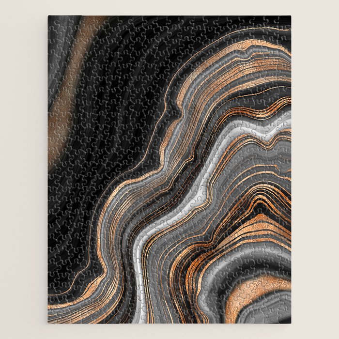 Elegant Black Marble With Gold And Copper Veins Jigsaw Puzzle