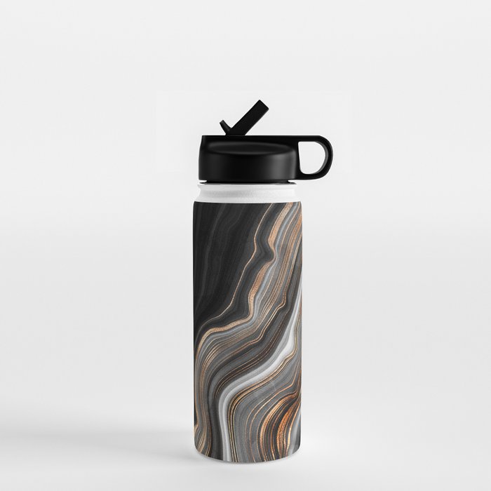 Elegant Black Marble With Gold And Copper Veins Water Bottle