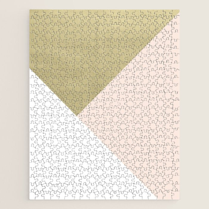 Gold Meets Blush & White Geometric #1 (Faux Foil) #Decor #Art #Homestorie Jigsaw Puzzle