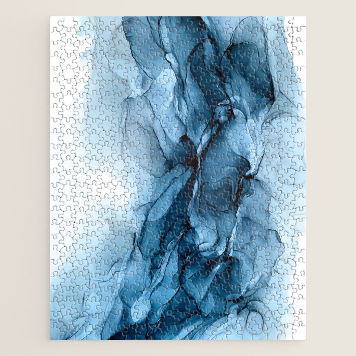 Deep Blue Flowing Water Abstract Painting Jigsaw Puzzle