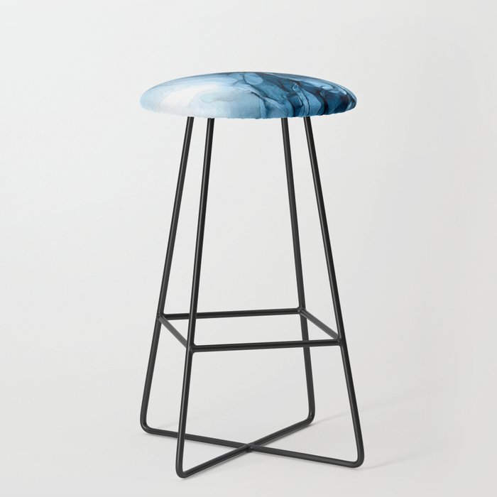 Deep Blue Flowing Water Abstract Painting Stool