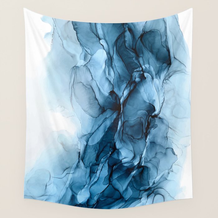 Deep Blue Flowing Water Abstract Painting Wall Tapestry