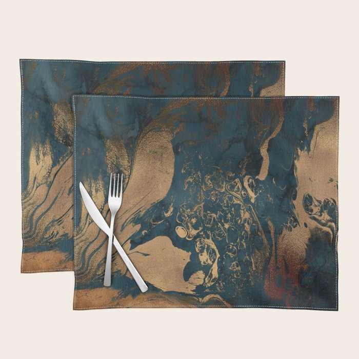 Emerald Indigo And Copper Glamour Marble Placemat