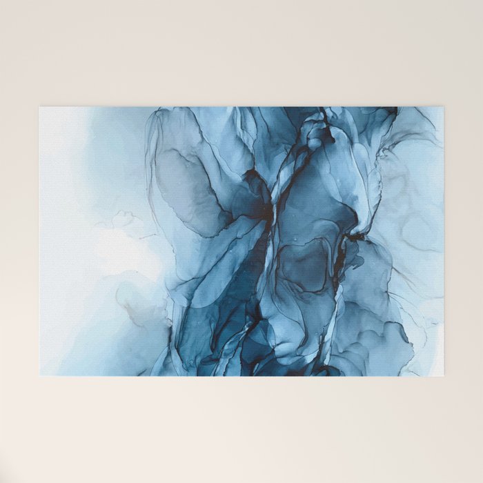 Deep Blue Flowing Water Abstract Painting Welcome Mat