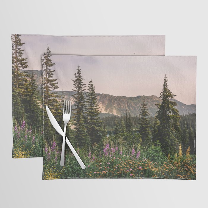 Mount Rainier Wildflower Adventure - National Park Wanderlust Placemat