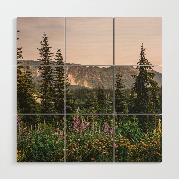 Mount Rainier Wildflower Adventure - National Park Wanderlust Wood Wall Art