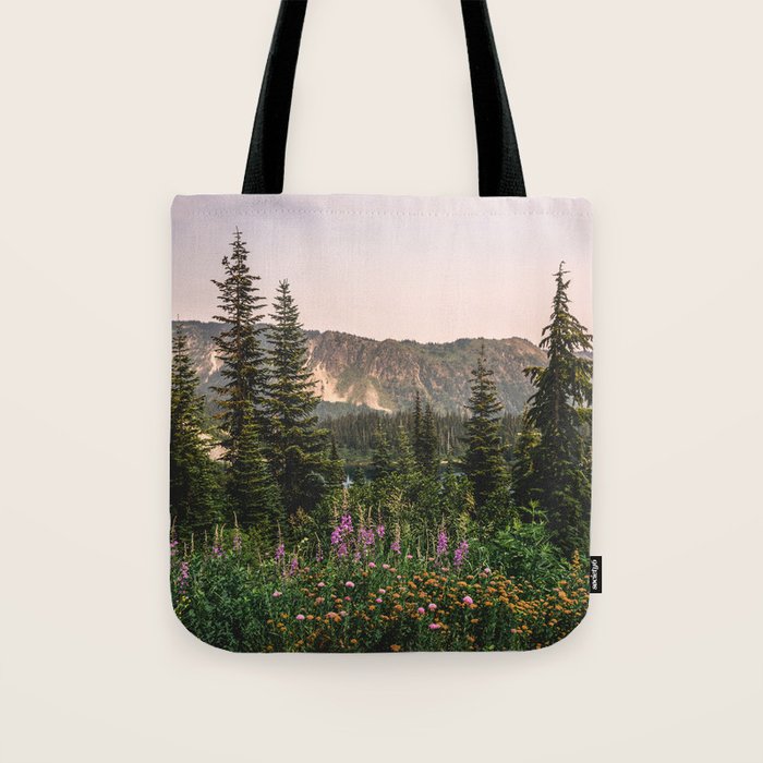 Mount Rainier Wildflower Adventure - National Park Wanderlust Tote Bag