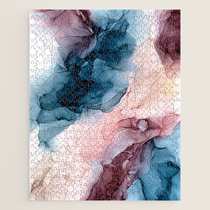 Pastel Plum, Deep Blue, Blush And Gold Abstract Painting Jigsaw Puzzle