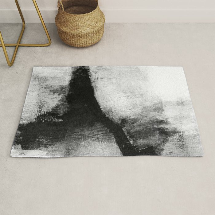 Black And White Textured Abstract Painting "Delve 2" Rug