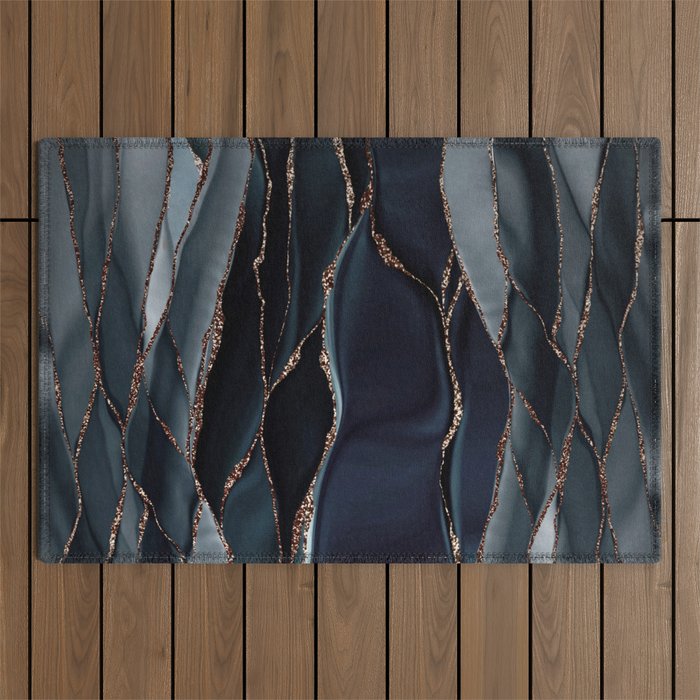 Midnight Marble Deep Ocean Waves Outdoor Rug