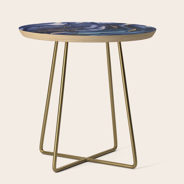 Midnight Dark Blue Marble Alcohol Ink Marble Art Flashes Side Table