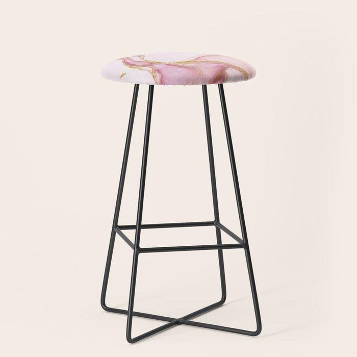 Blush Pink And Gold Alcohol Ink Marble Stool