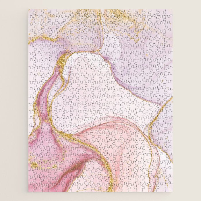 Blush Pink And Gold Alcohol Ink Marble Jigsaw Puzzle