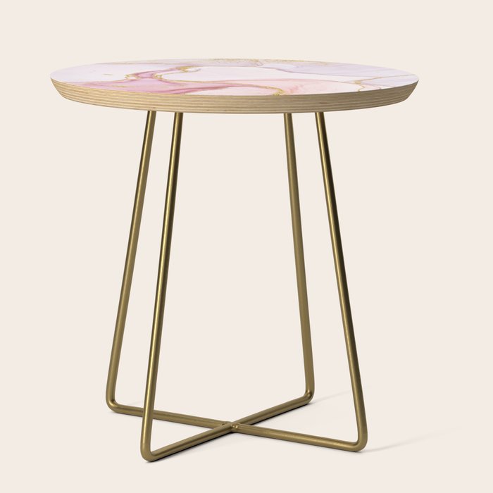 Blush Pink And Gold Alcohol Ink Marble Side Table