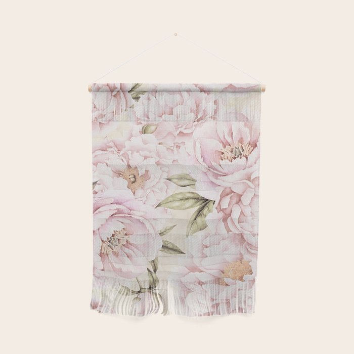 Pastel Blush Pink Spring Watercolor Peony Flowers Pattern Wall Hanging
