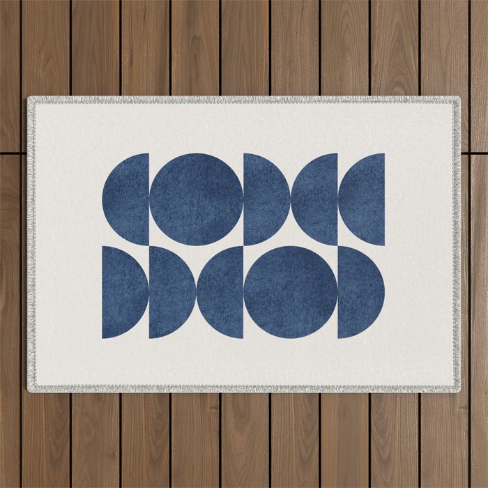 Blue Navy Retro Scandinavian Mid Century Modern Outdoor Rug
