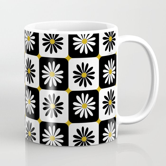Checkered Daisies - Black & White Coffee Mug