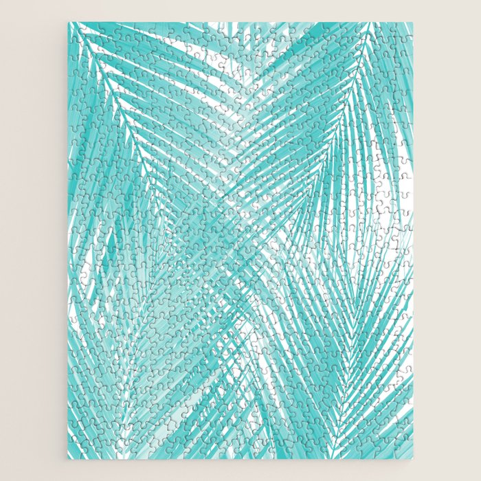 Soft Turquoise Palm Leaves Dream - Cali Summer Vibes #3 #Tropical #Decor #Art Jigsaw Puzzle