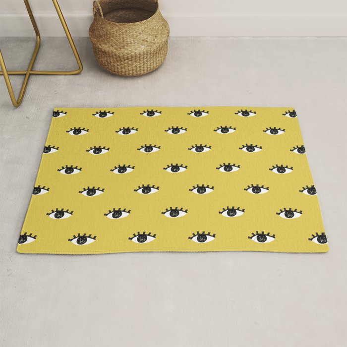 Inky Textured Eye Pattern - Olive Oil Rug