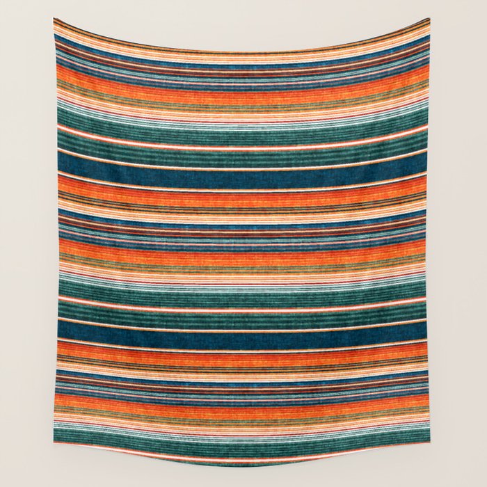 Serape Southwest Stripe - Orange & Dark Teal Wall Tapestry