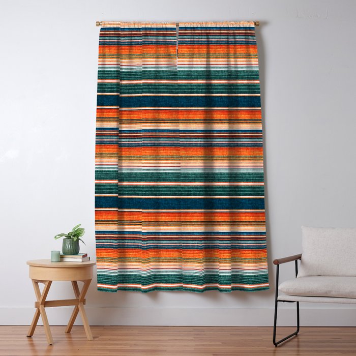 Serape Southwest Stripe - Orange & Dark Teal Window Curtain