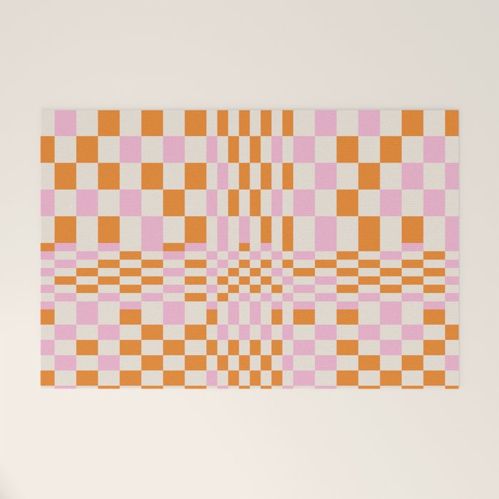 Happy Colorful Checkered Pattern  Welcome Mat