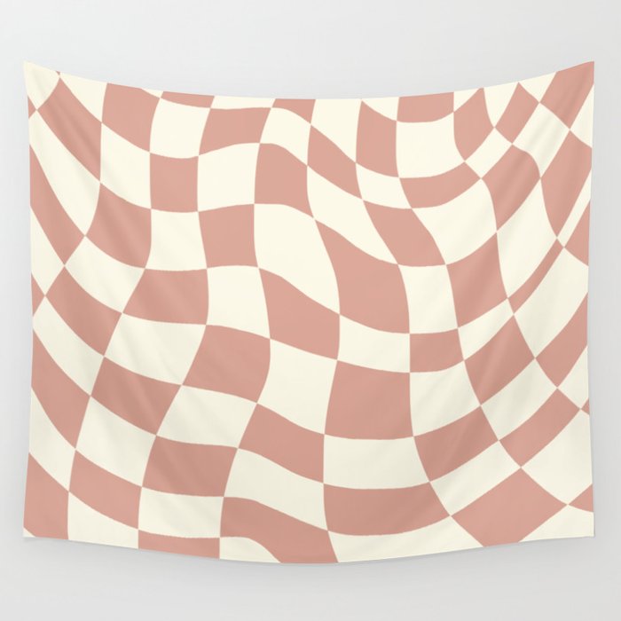Checkers Coral Summer Beach Wall Tapestry
