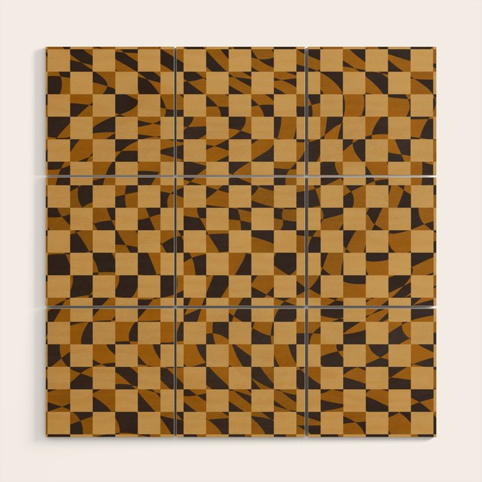 Abstract Checked In Golden Ochre Wood Wall Art