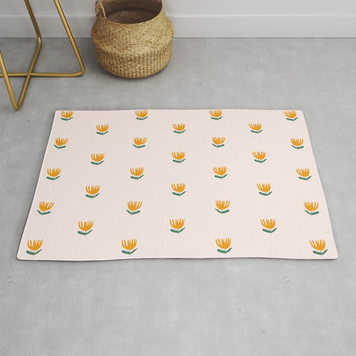 Abstract Yellow Tulip - Pink Background Rug