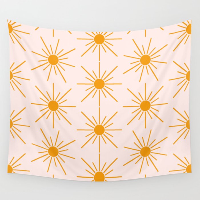 Sun Pattern On Pink Background Wall Tapestry