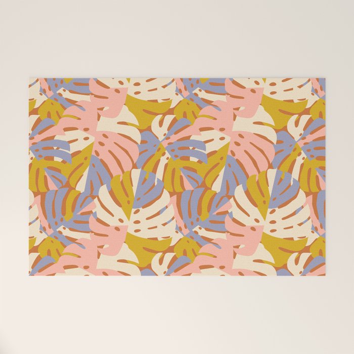 Color Block Monstera Pink + Lavender Welcome Mat