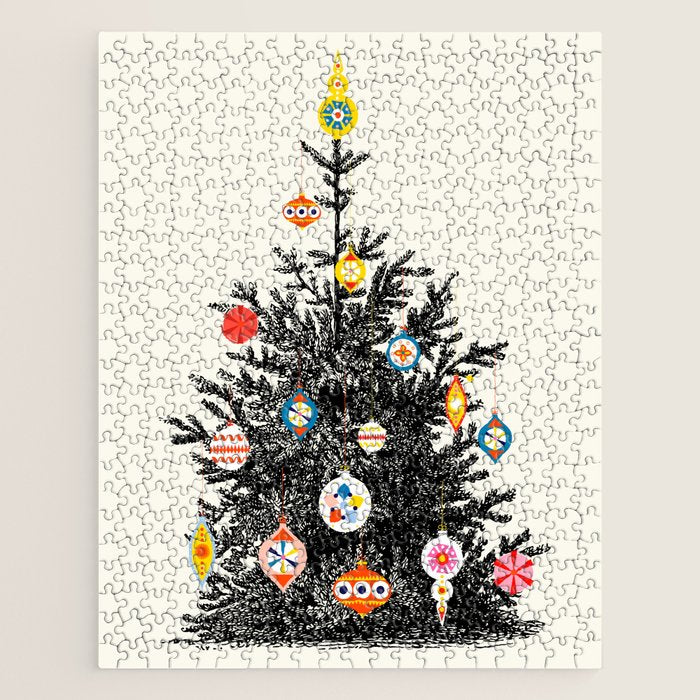 Retro Decorated Christmas Tree Jigsaw Puzzle