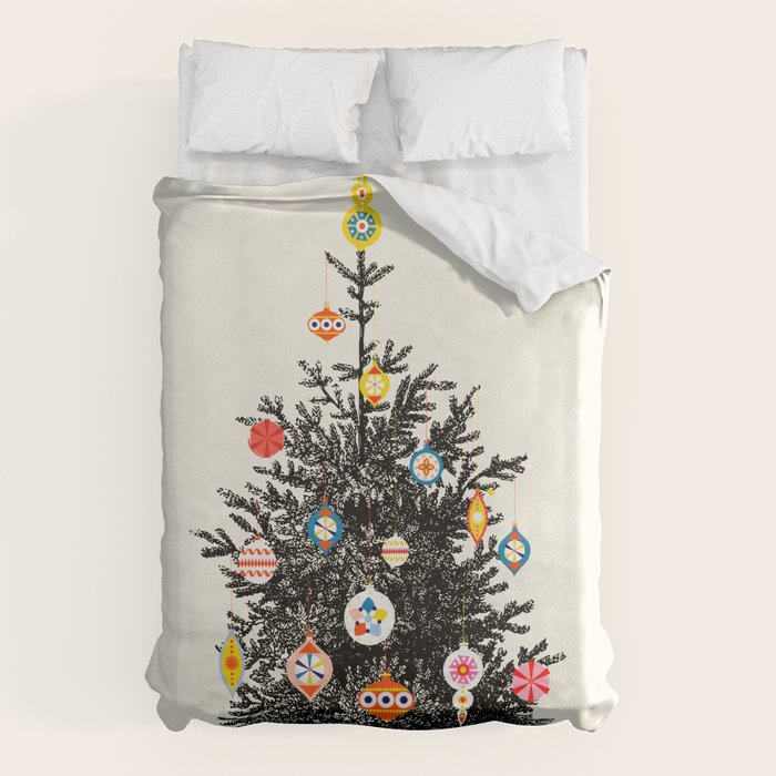 Retro Decorated Christmas Tree Duvet Cover