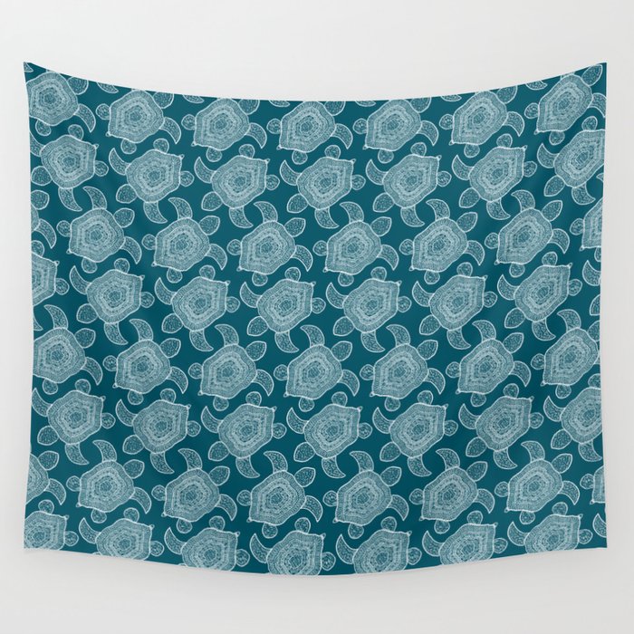 Tropical Turtle | Lagoon Blue  Wall Tapestry