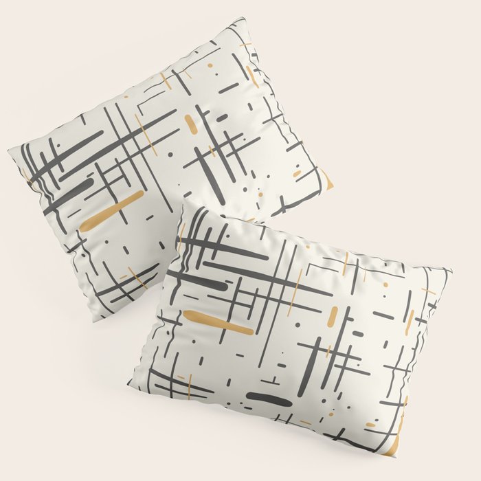 Mid-Century Modern Kinetikos Pattern In Charcoal Gray, Muted Mustard Gold, And Cream Pillow Sham