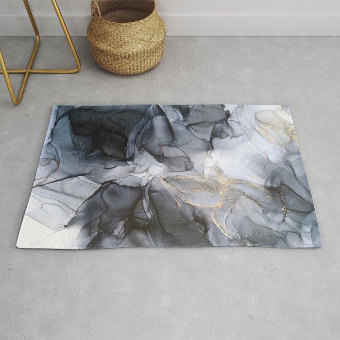 Calm But Dramatic Light Monochromatic Black & Grey Abstract Rug